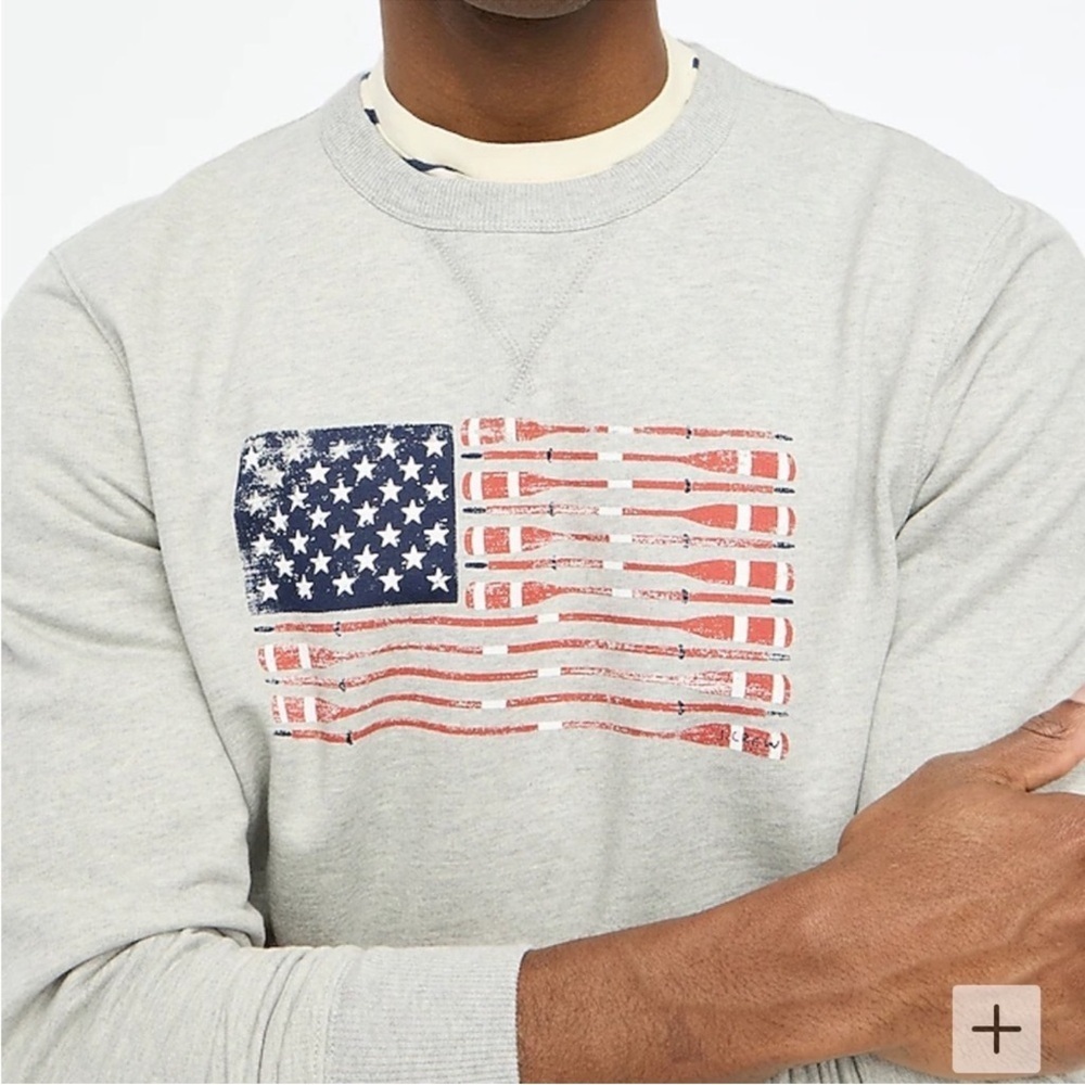 J.Crew Men’s Oars Terry Pullover Sweatshirt Gray American Flag Graphic nautical - Picture 6 of 15